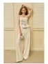 Fringed Embroidered Waist Gathered Striped Bustier Pants Set