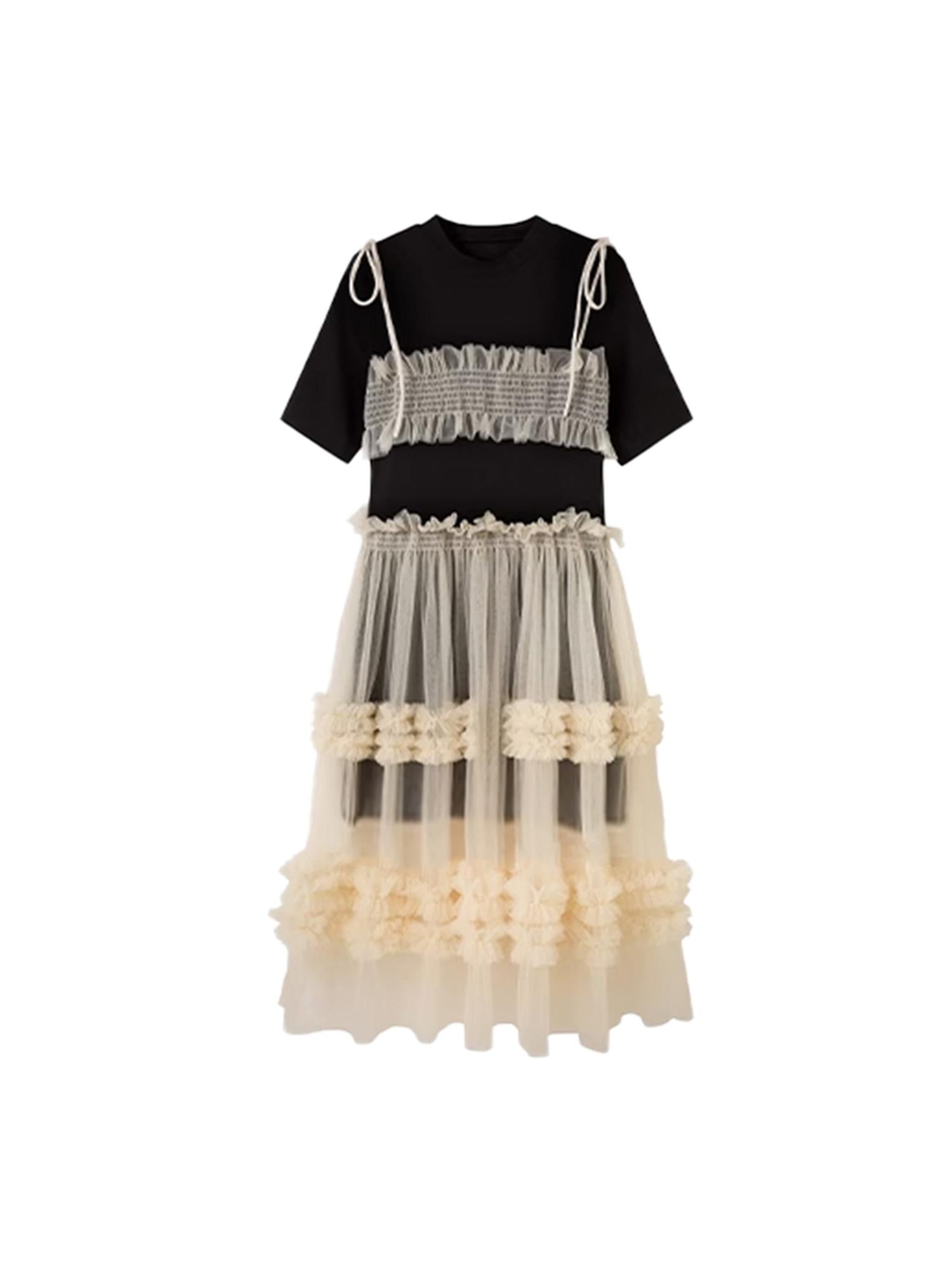DIDDI MODA Layered Lace Mesh Ruffle Dress