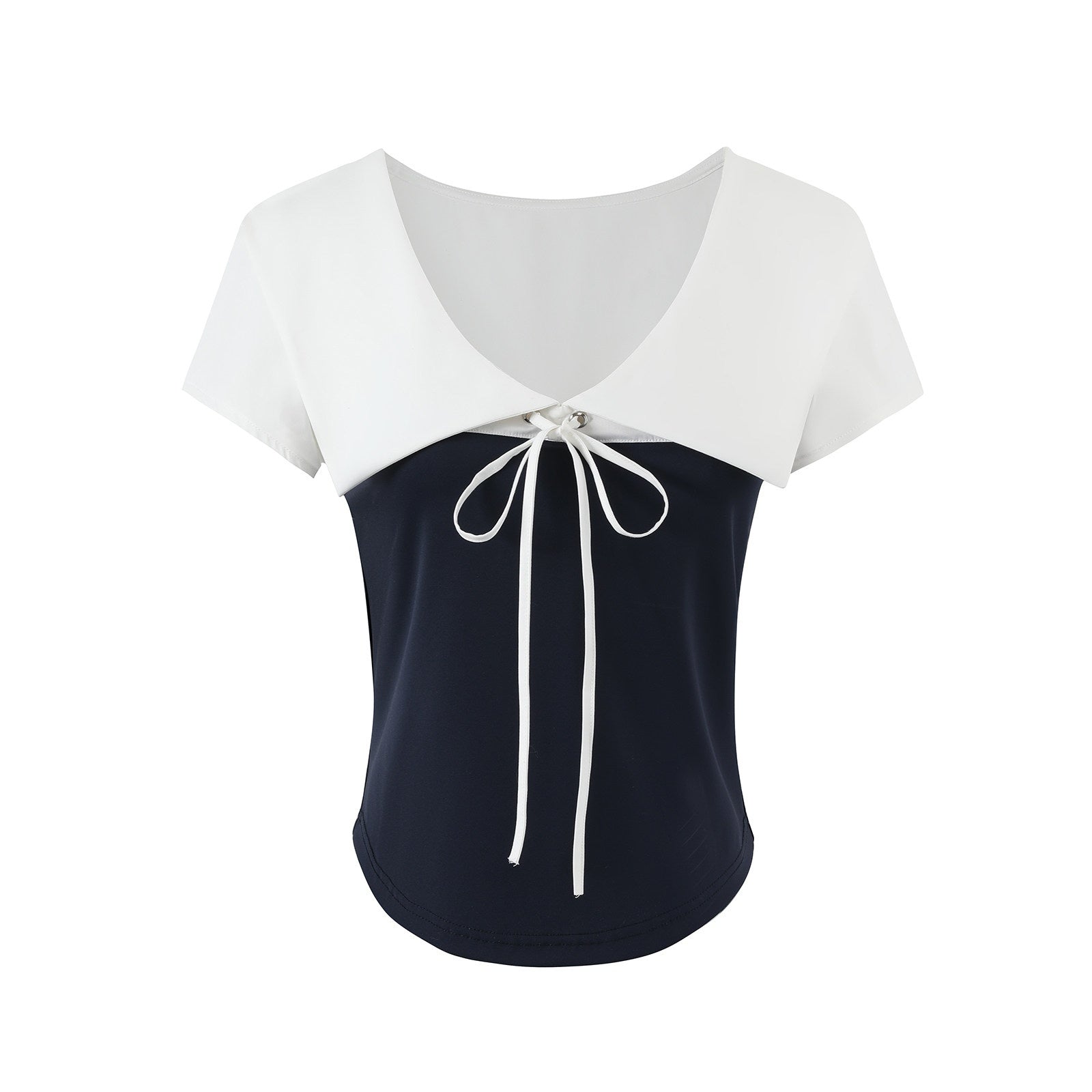 7Shiftin Sculpt Slim Spliced Casual Short Sleeve Womens Nylon Basic Crop Tops
