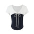 7Shiftin Sculpt Slim Spliced Casual Short Sleeve Womens Nylon Basic Crop Tops