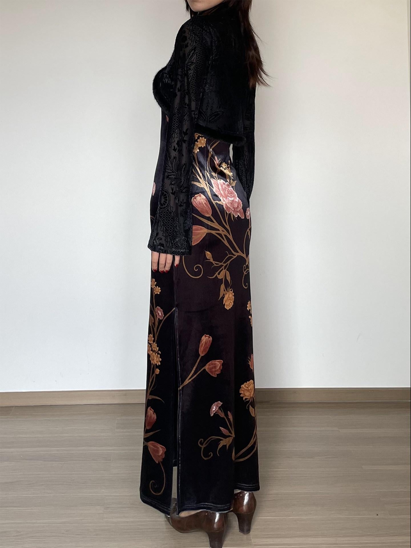 Wet Tail Breathable Floral Cheongsam Vintage Long Sleeve Everyday Casual Maxi Dresses