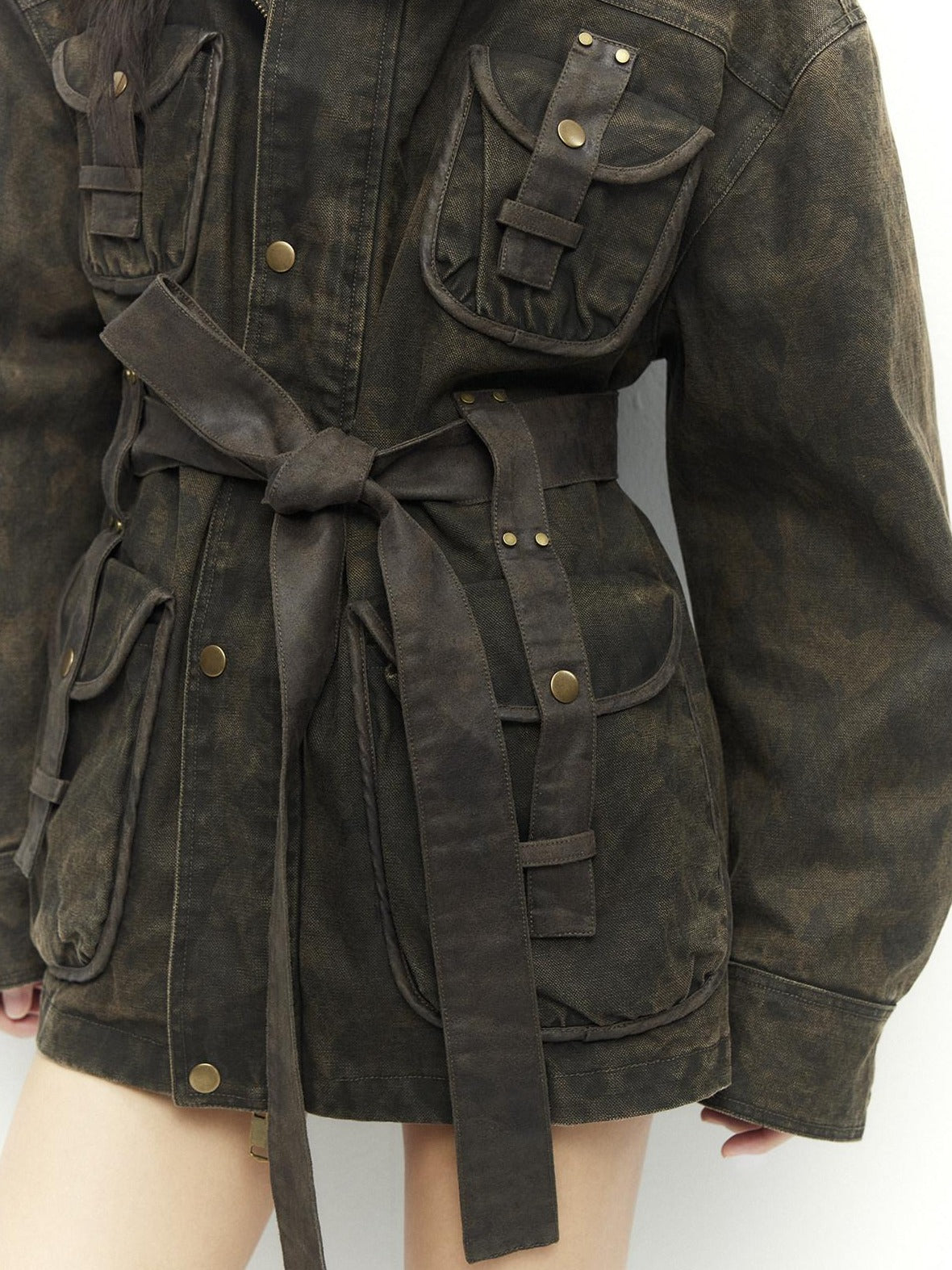 Low pixel Insulated Utility Slim Multi Pocket Stand Collar Women Cropped Jackets