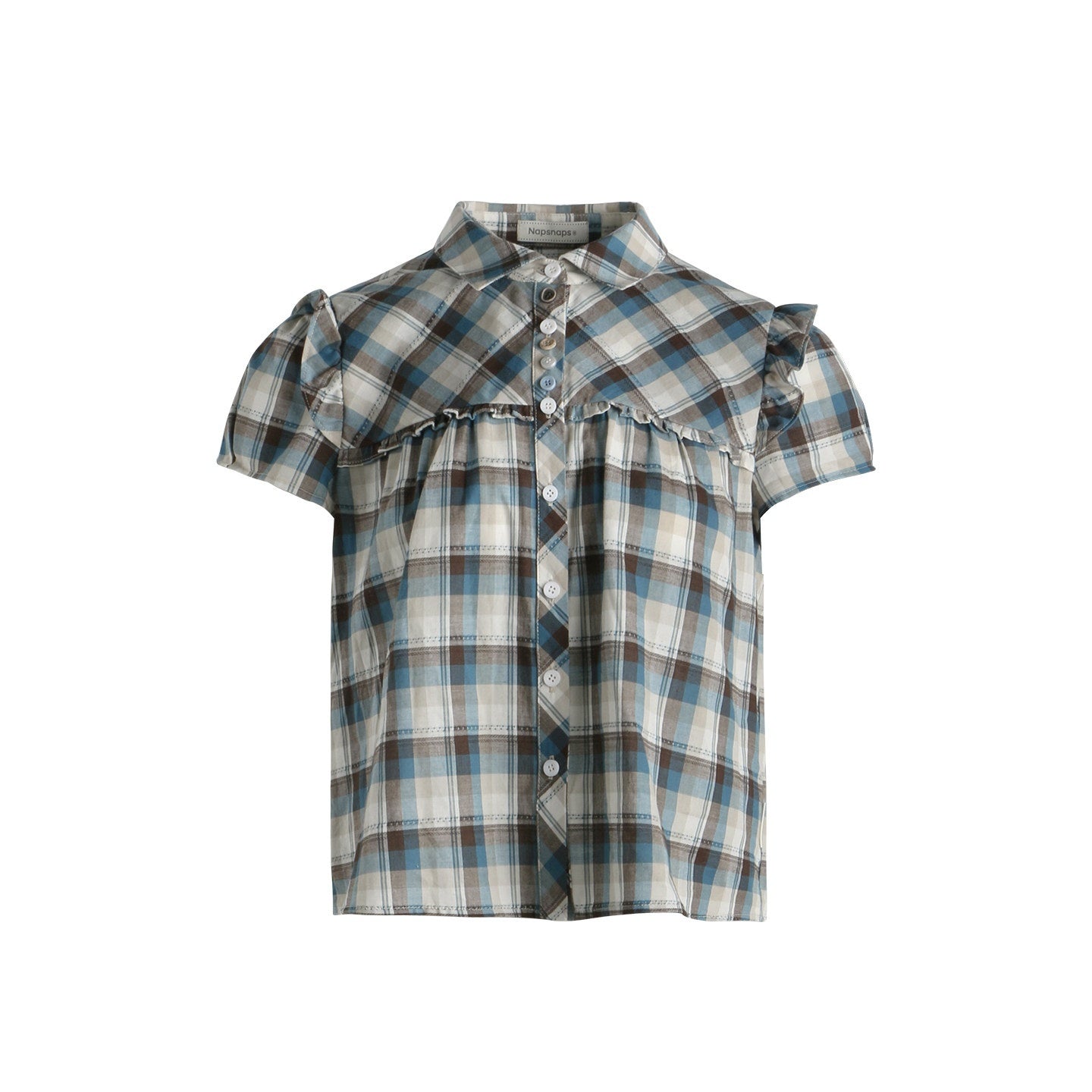 NAPSNAPS_Blue_Plaid_Ruffle_Puff_Sleeve_Button_Tie_Women&