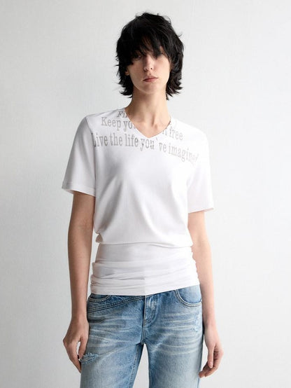 RUN TO THE FUTURE Moisture Wicking V-neck Slim Fit Creative Print Modal Short Sleeve T-Shirts