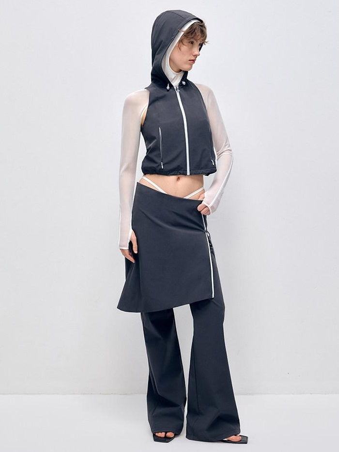 RUN TO THE FUTURE Stretch Zip Cropped Slim Workwear Women Nylon Stretch Top &amp; Pants Sets