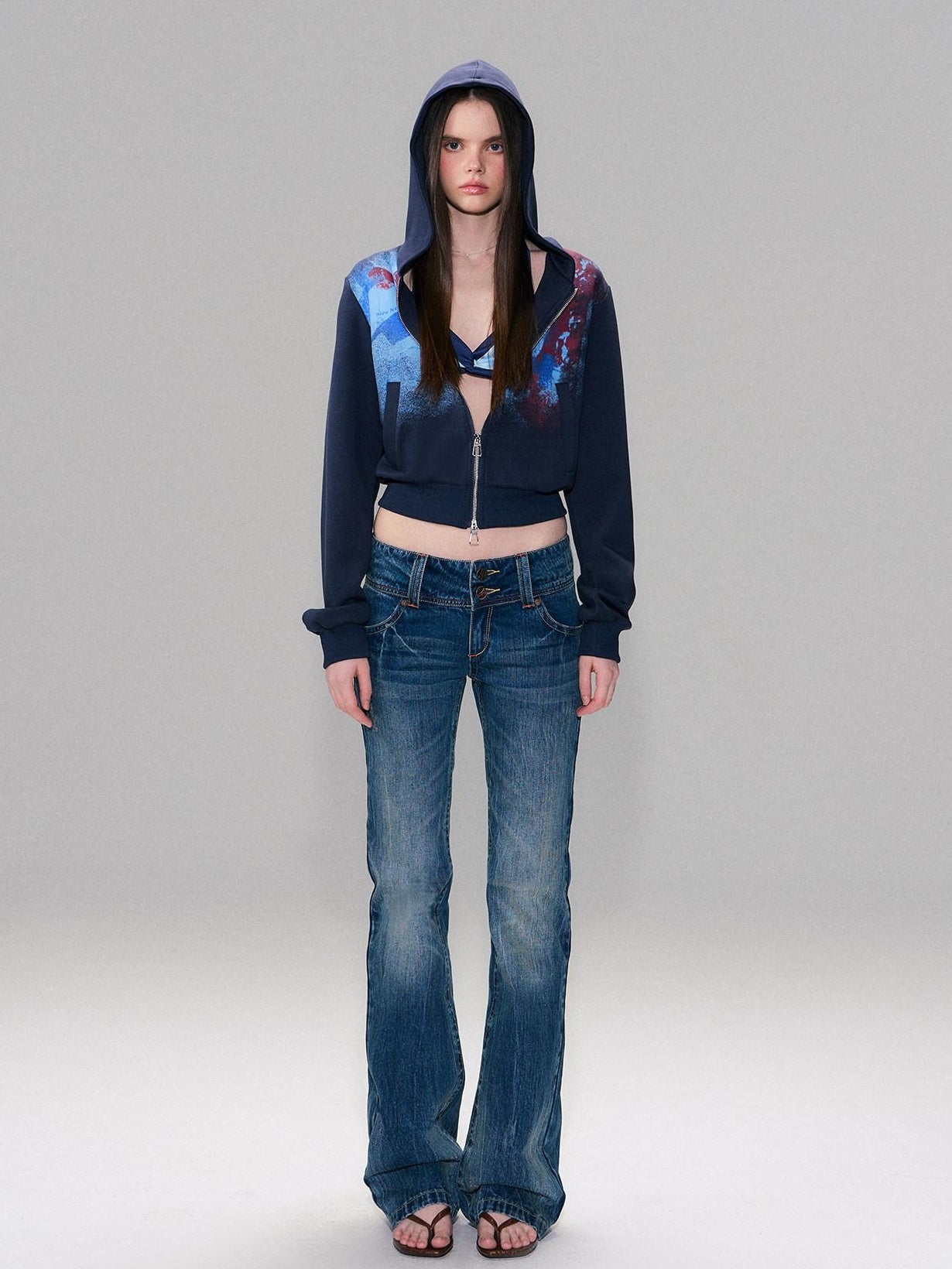 The NeverMore Slight Stretch Low Rise Slim Cotton Casual Women Deep Blue Straight Leg Jeans