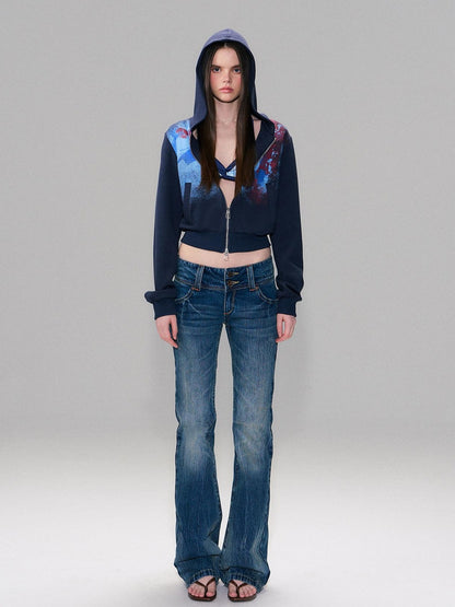 The NeverMore Slight Stretch Low Rise Slim Cotton Casual Women Deep Blue Straight Leg Jeans