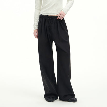 RUN_TO_THE_FUTURE_Stretch_Wool_Blend_Casual_Wide_Leg_Drawstring_Mid_Low_Rise_Women_Black_Chinos_MISSTT