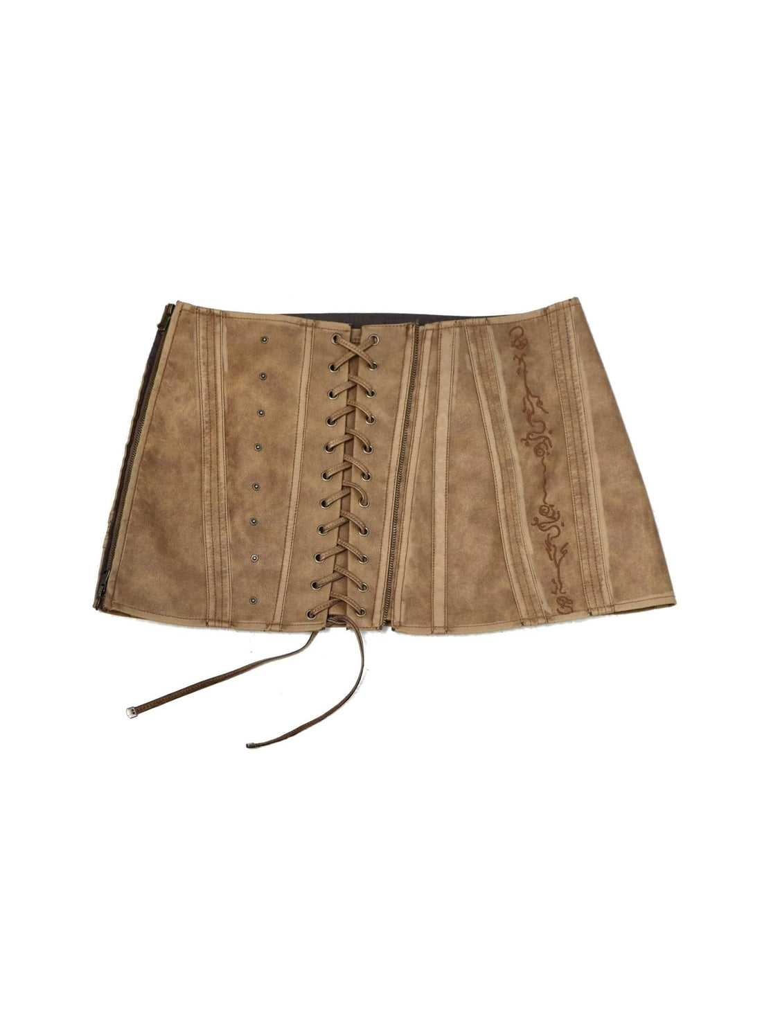 Washed Stitching Embroidered Leather Skirt