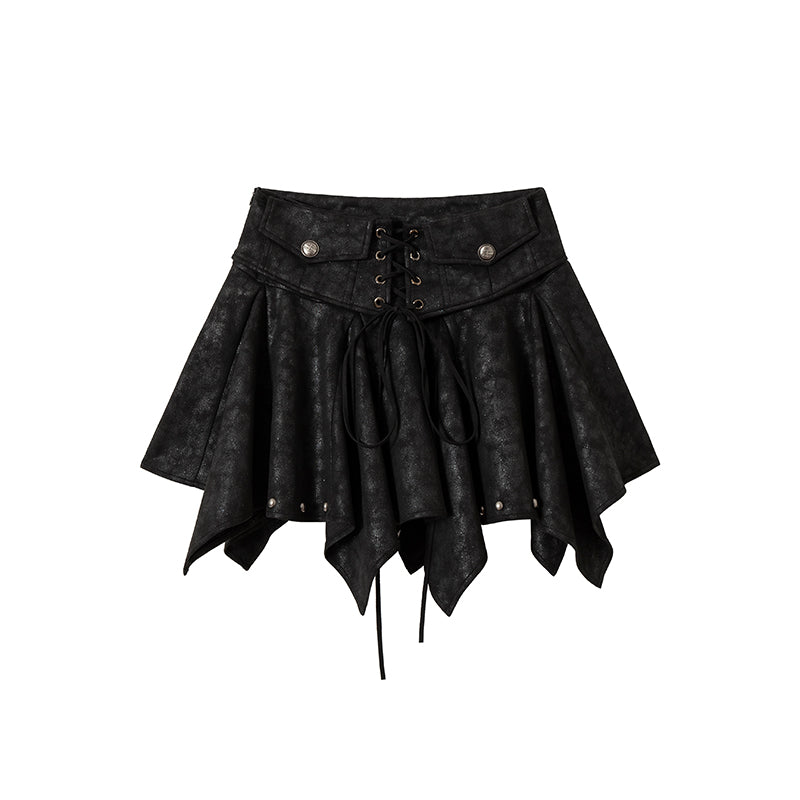 NO ROMANCE Vintage Gothic Punk Studded Asymmetric Leather Mini Skirt