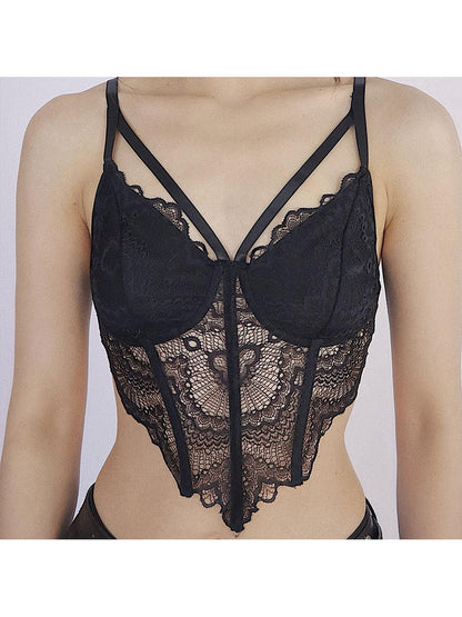 WSW WUSHENWU Lace Desire Versatile Black White Camisole