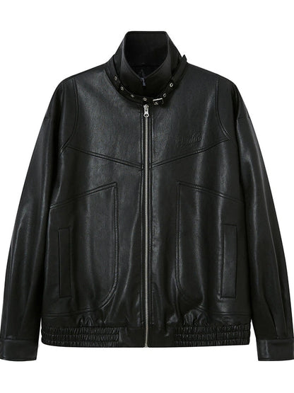 Deconstructed Bow Embroidered Oversized Pu Leather Jacket