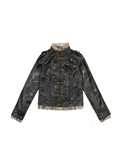 Industrial Punk Leather Jacket Set Edgy Women Winter Rockwear