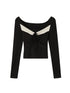 DIDDI MODA Square Neck Spliced Rib Knit Top With Drawstring