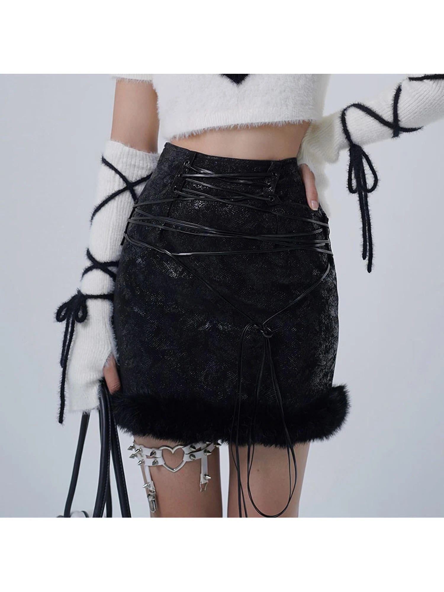 Scarlet Faux Leather Patchwork Mini Skirt