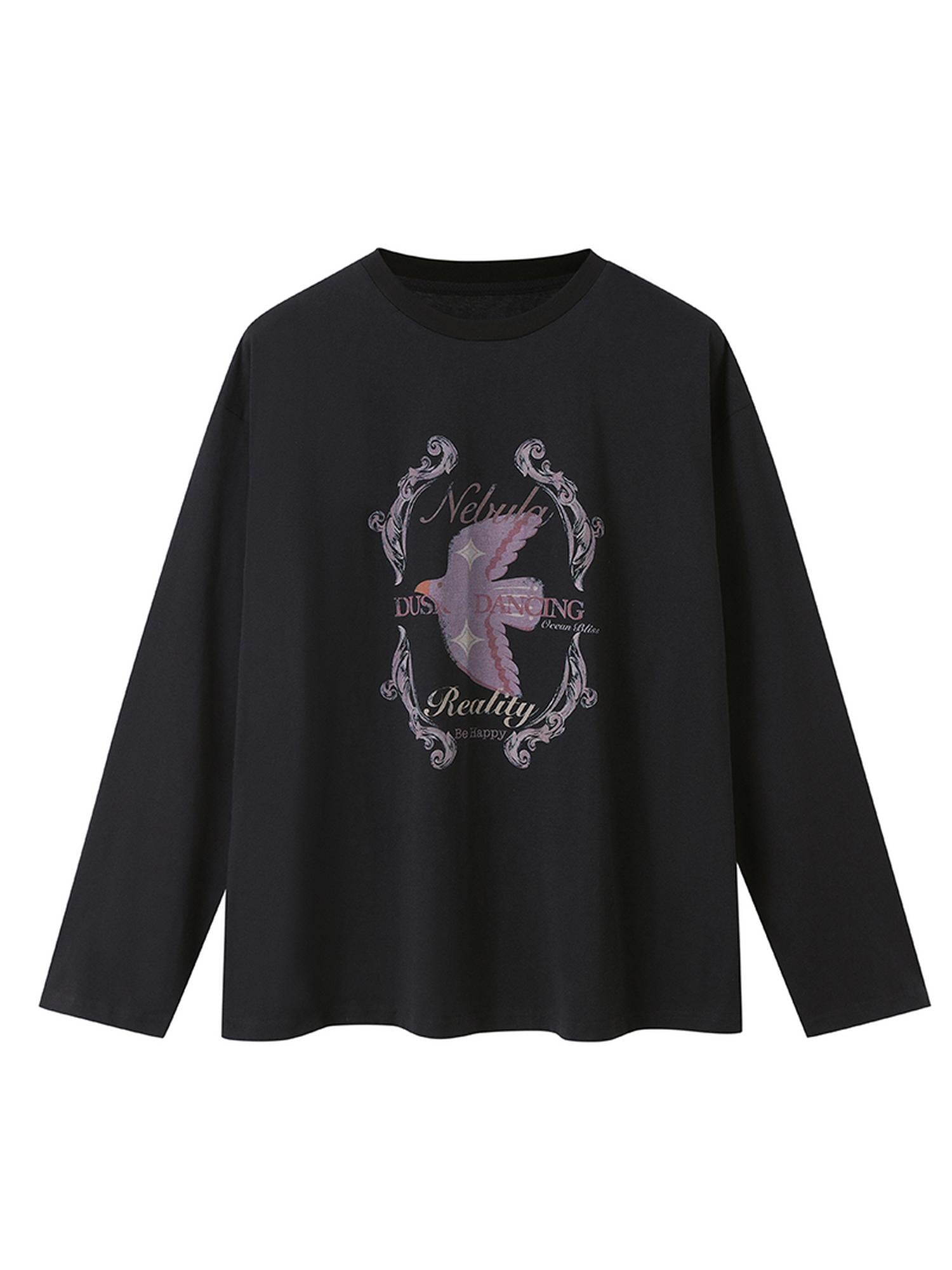 DIDDI MODA Swallow Print Loose Fit Vintage Tee
