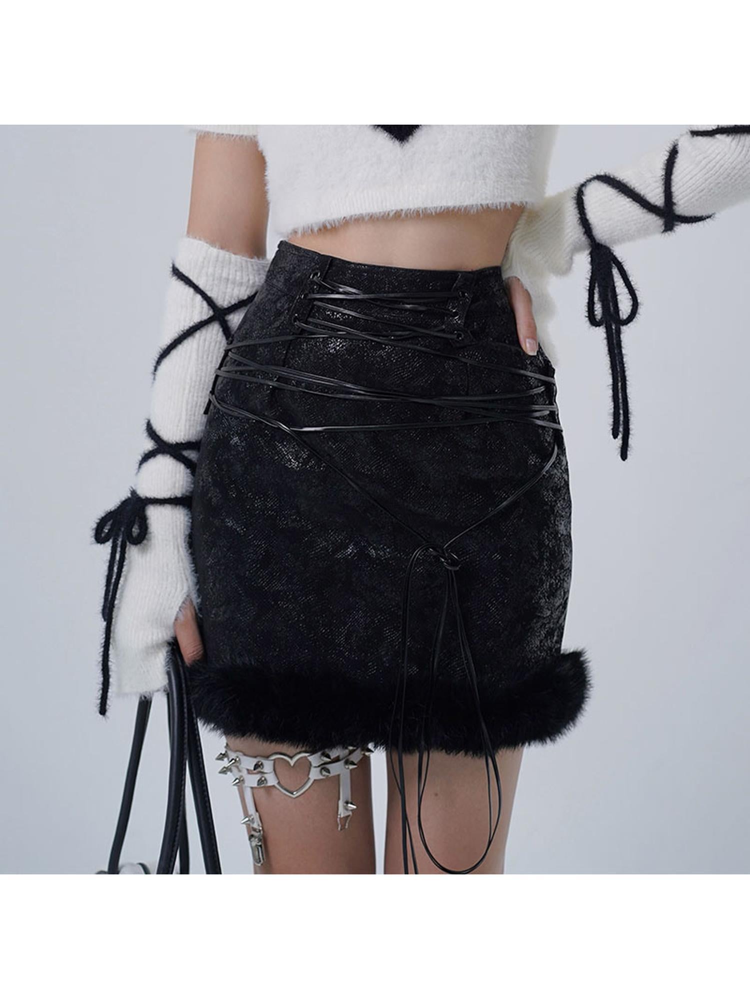 WSW WUSHENWU Scarlet Faux Leather Patchwork Mini Skirt