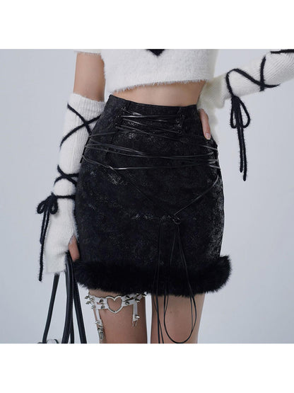 WSW WUSHENWU Scarlet Faux Leather Patchwork Mini Skirt