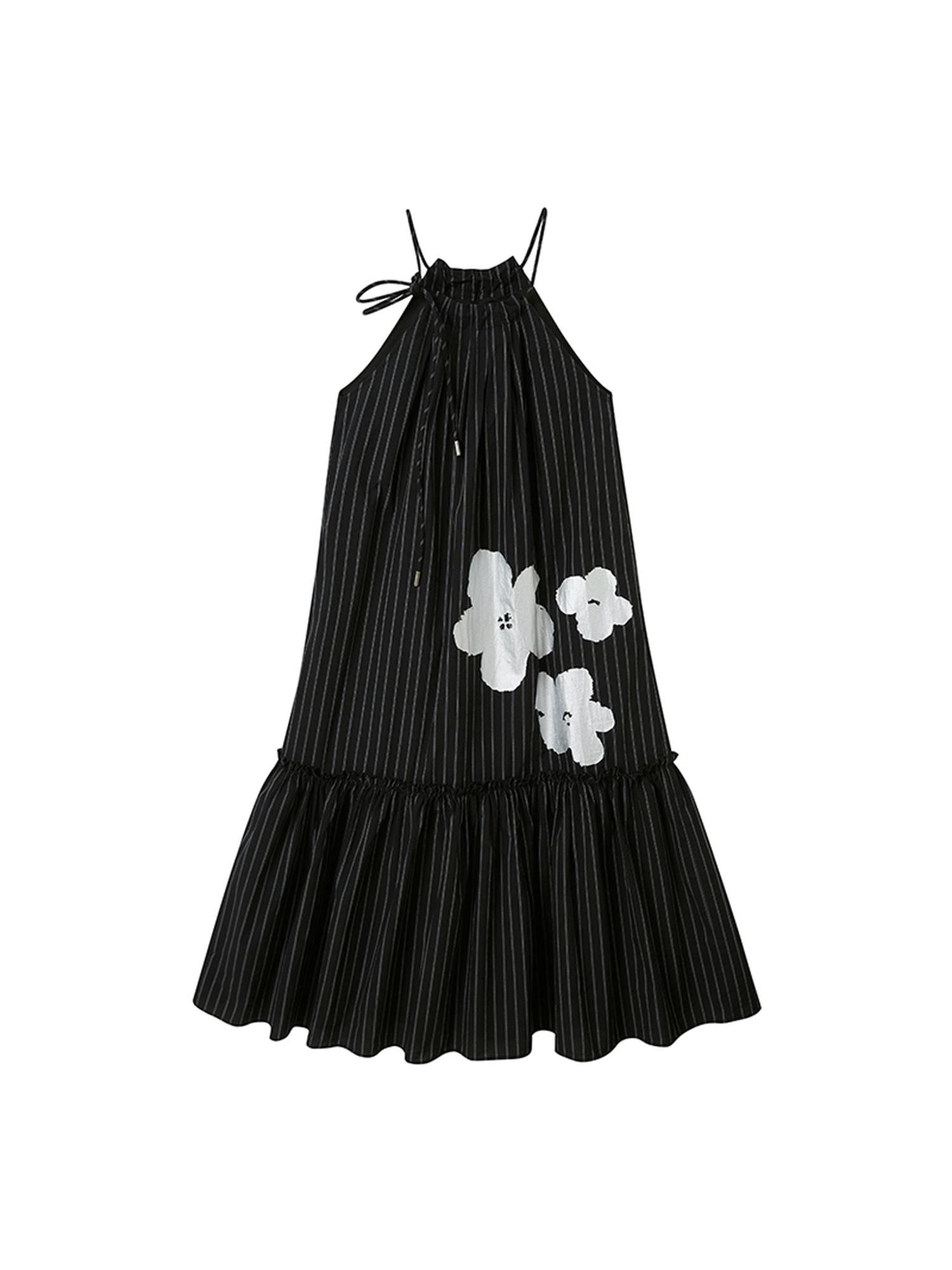 DIDDI MODA Silver Stripe Halter Neck A Line Maxi Dress