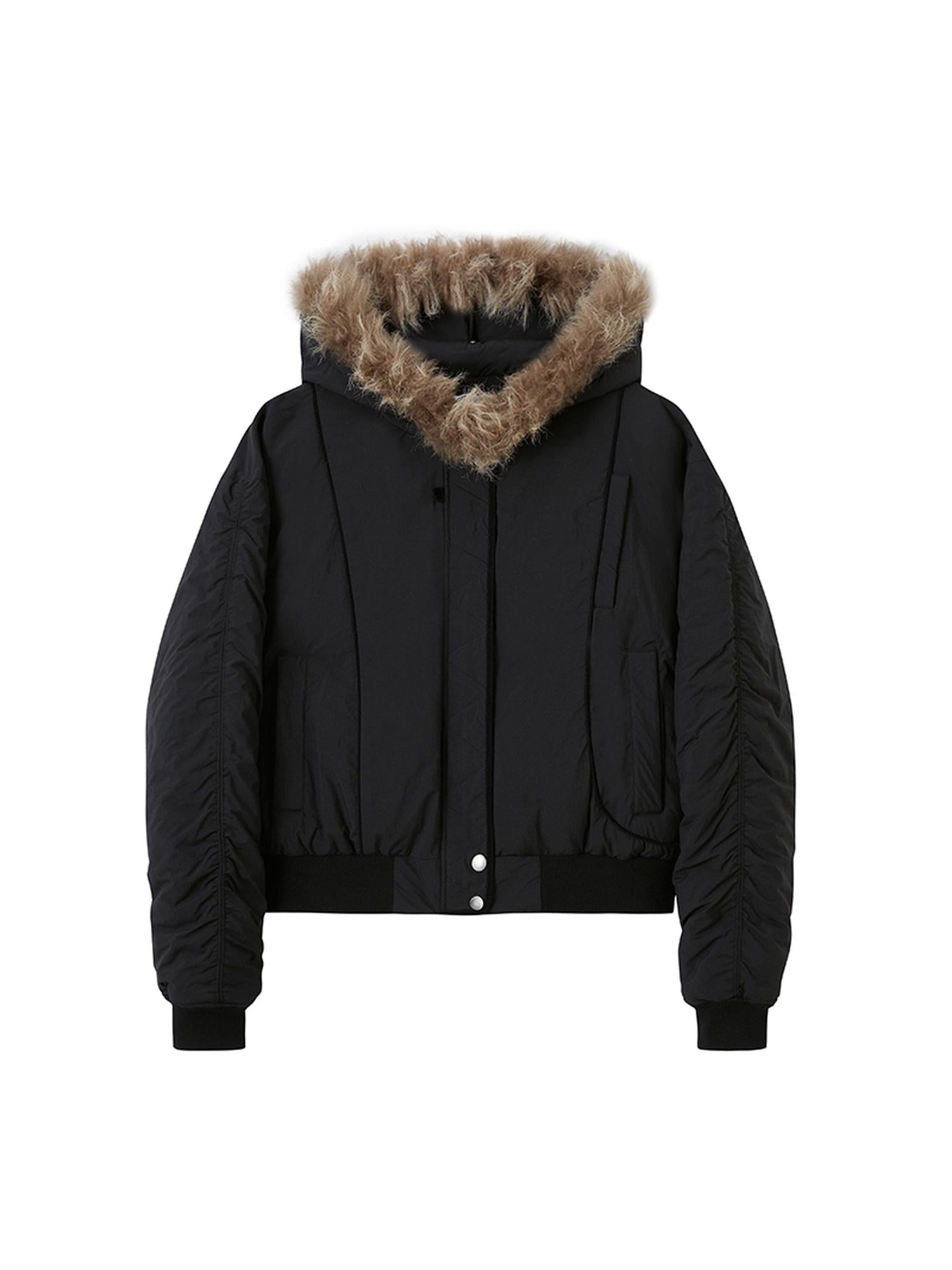 DIDDI MODA Detachable Zip Cape Hooded Short Puffer Jacket