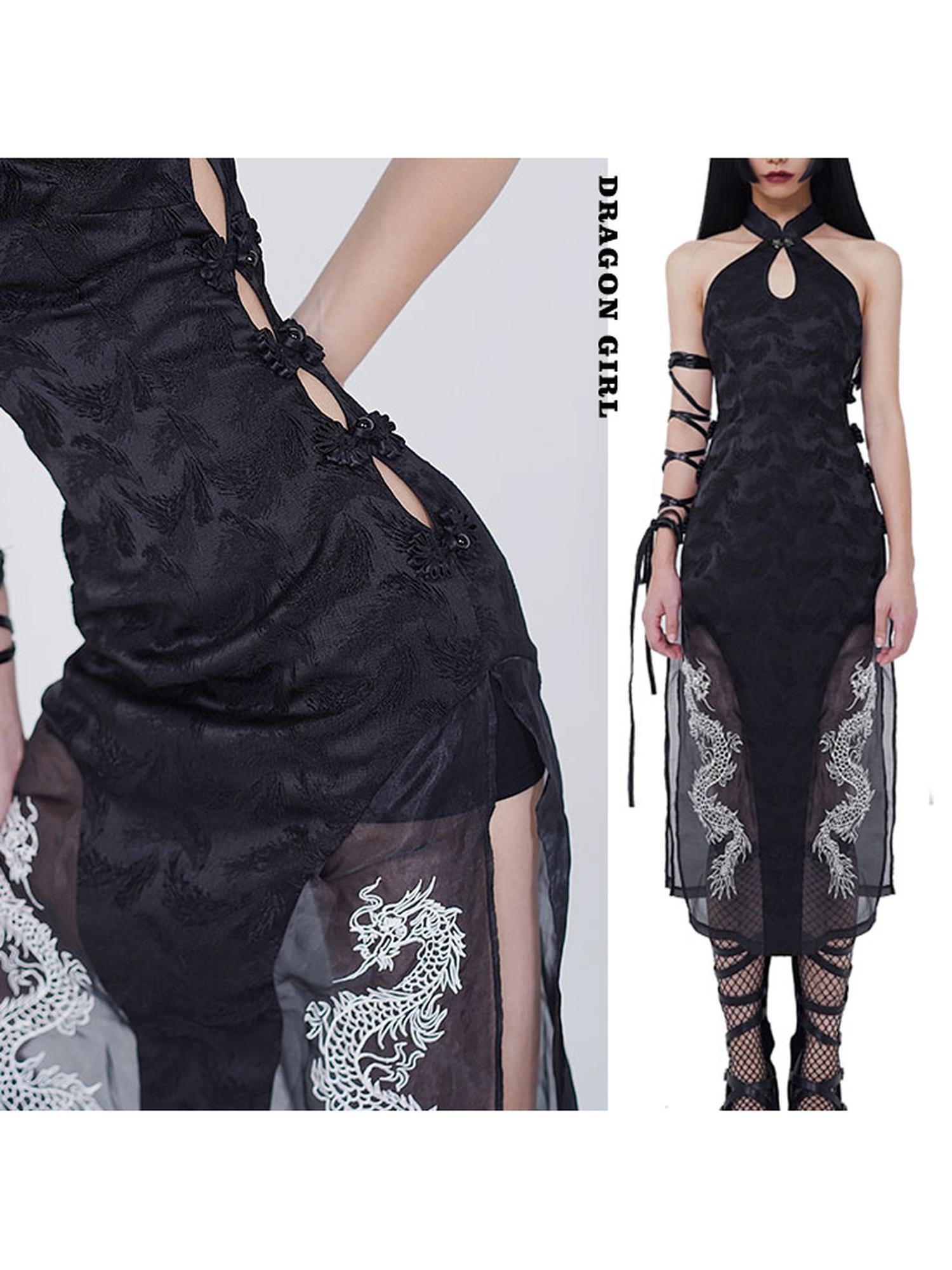 WSW WUSHENWU Sexy Dark Cheongsam With High Slit Industrial Edge