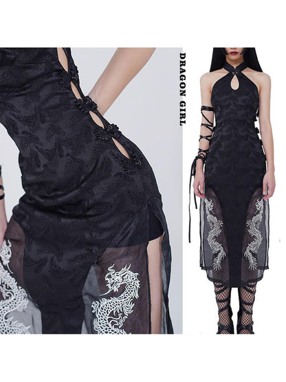 WSW WUSHENWU Sexy Dark Cheongsam With High Slit Industrial Edge