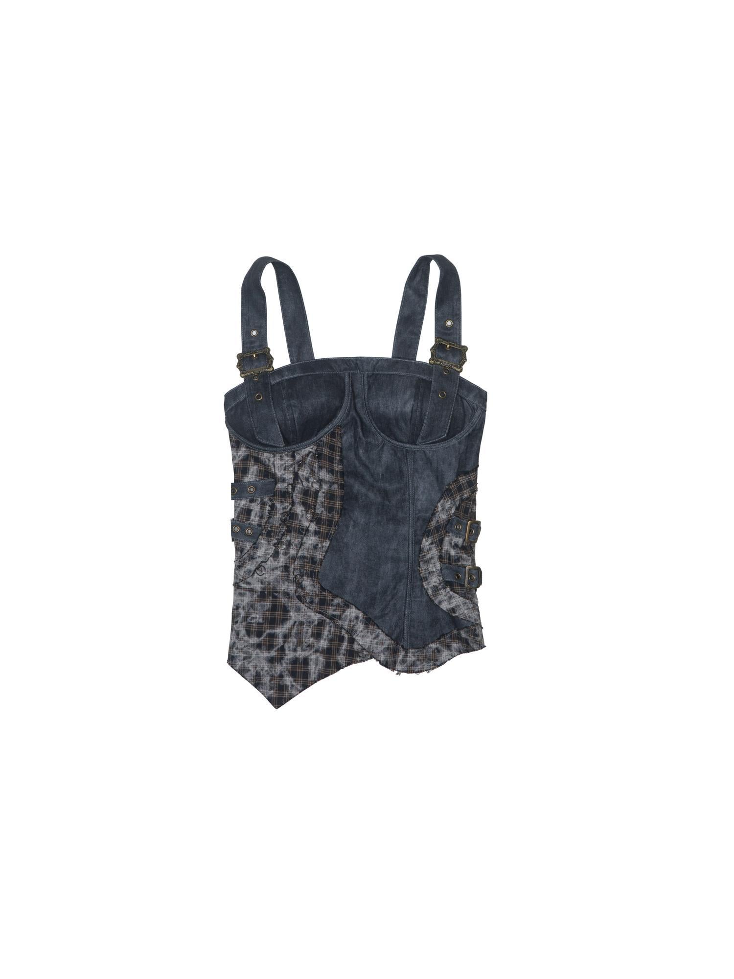 ARIADNAw Punk Grid Mesh Corset Bralette Top Streetwear Niche