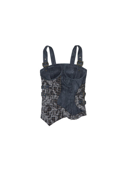 ARIADNAw Punk Grid Mesh Corset Bralette Top Streetwear Niche