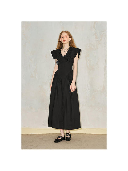 DIDDI MODA Elegant Sweet V Neck Flutter Sleeve Smocked Waist Maxi Dress