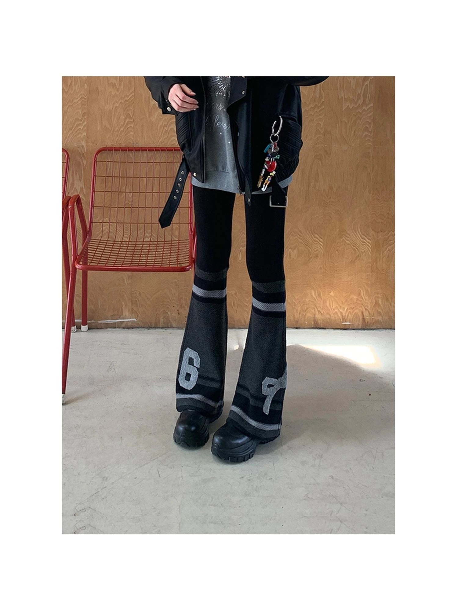 Retro Bow Knit Flare Pants