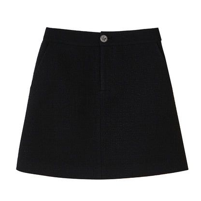 DIDDI MODA Classic High Waist A Line Skirt Slimming Black Beige