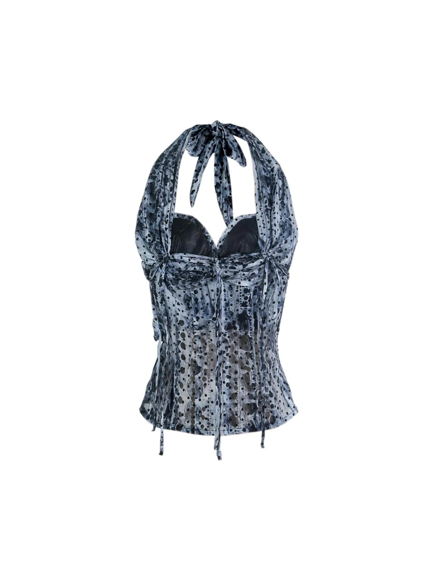 Vintage Y2k Leopard Chiffon Backless Layered Bustier