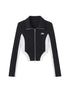 DIDDI MODA Retro Knit Zip Up Crop Top With Color Blocking