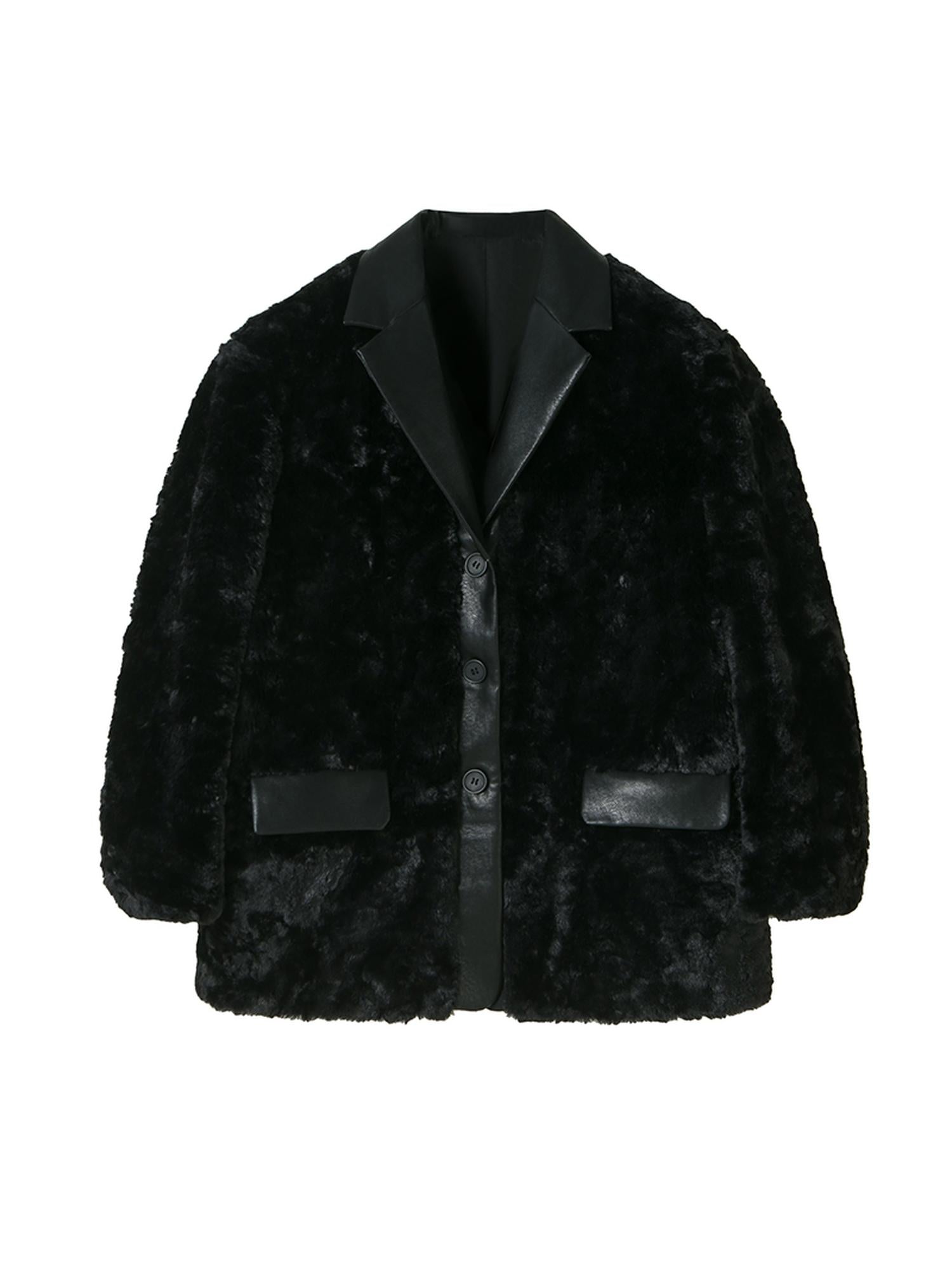 DIDDI MODA Beige Shearling Wool Blend Tailored Coat