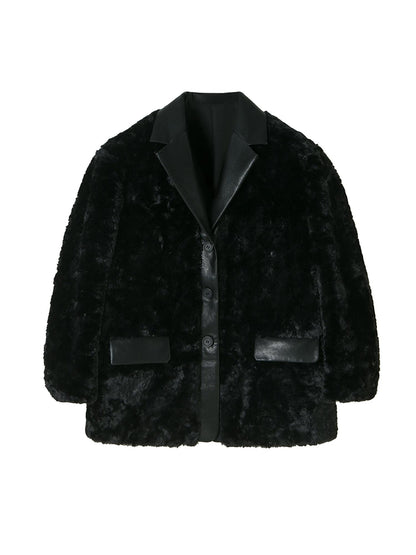DIDDI MODA Beige Shearling Wool Blend Tailored Coat