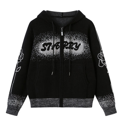 DIDDI MODA Gradient Knit Zip Hoodie With Speckle Jacquard