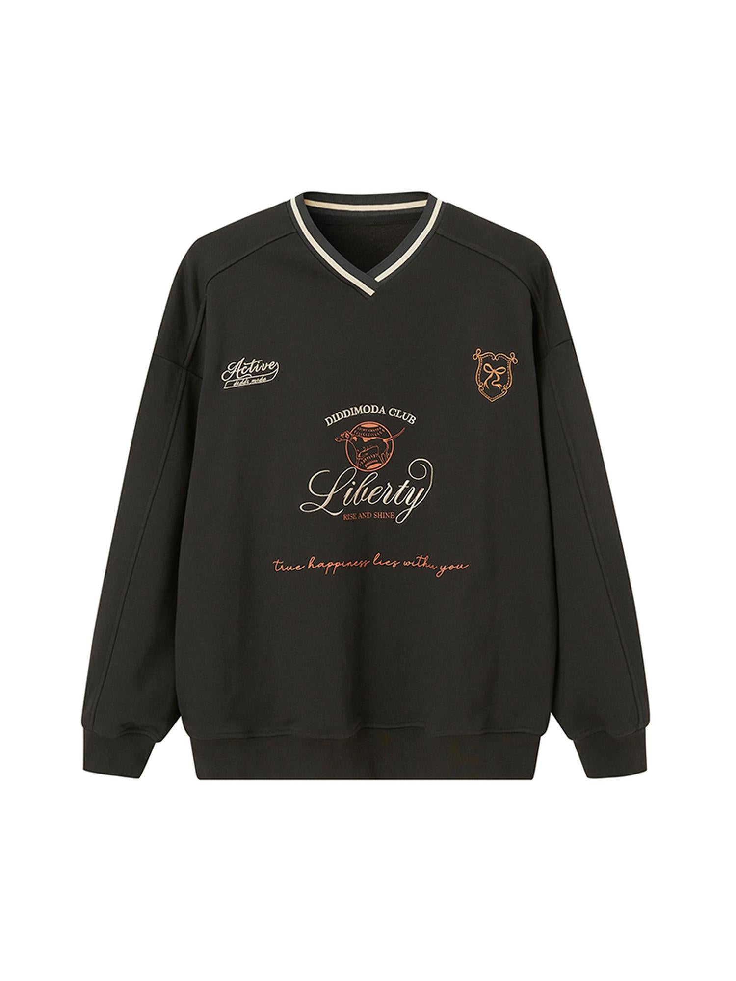 DIDDI MODA Retro Sporty V Neck Colorblock Sweatshirt