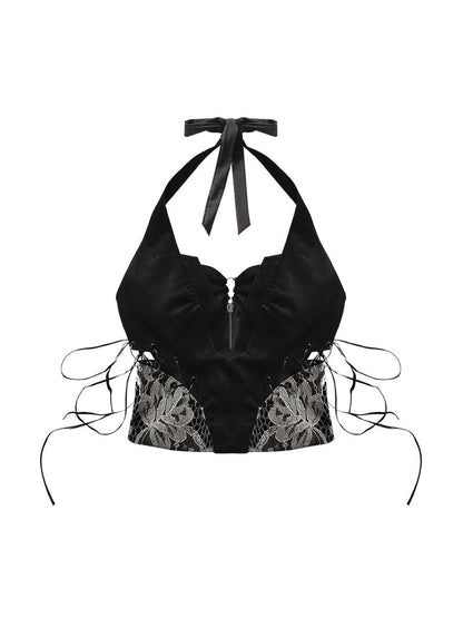 WSW WUSHENWU Sexy Snake Pattern Lace Leather Vest Deep V Neck Black Top