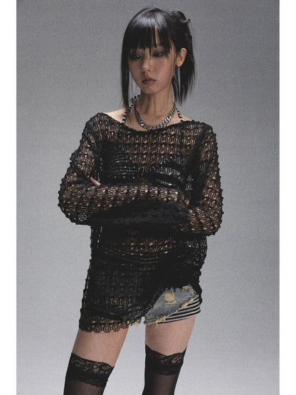 NONAME SPACE Spaca Mesh Shoulder Top With Free Scarf