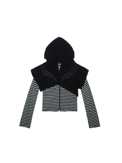 ARIADNAw Ariadna Winged Diamond Punk Hooded Streetwear Jacket