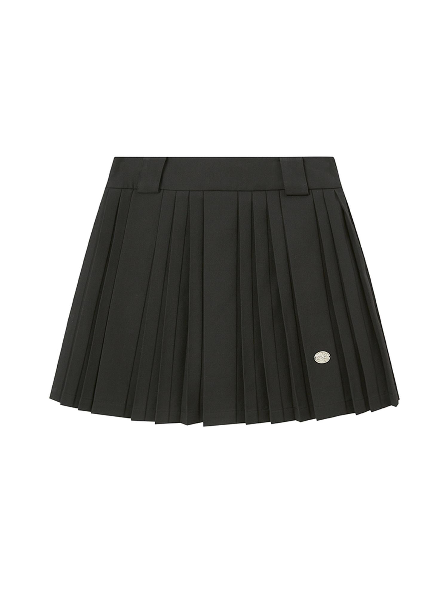 DIDDI MODA Pleated Mini Skirt With Metallic Logo Structured Flowy