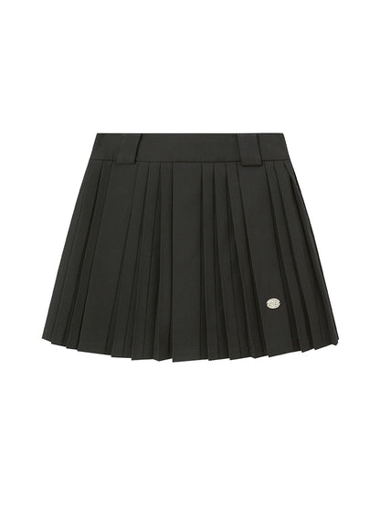 DIDDI MODA Pleated Mini Skirt With Metallic Logo Structured Flowy