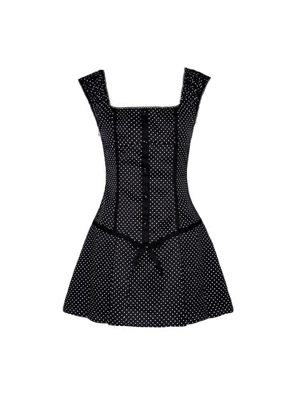 STRIKE A POSE Flowy Polka Dot Lace Trim Bodycon Mini Dress