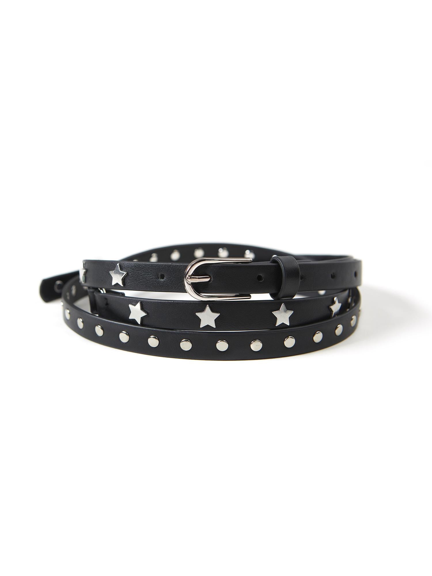 SweetChilling Double Star Rivet Thin Waist Belt For Women
