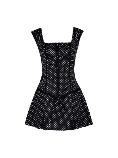 Flowy Polka Dot Lace Trim Bodycon Mini Dress