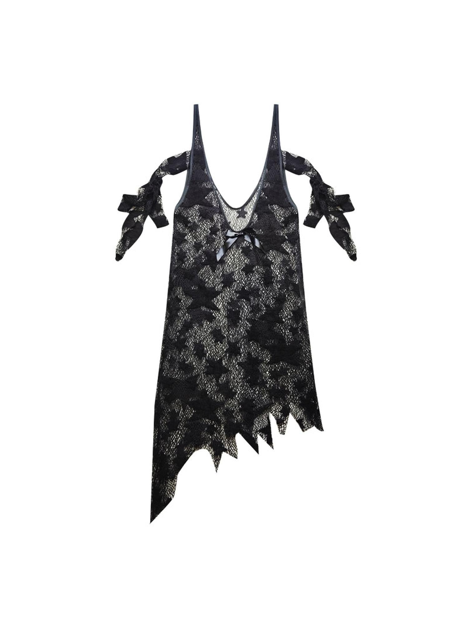 WSW WUSHENWU Silver Lang Ruins Strapless Maxi Dress With Star Mesh Top