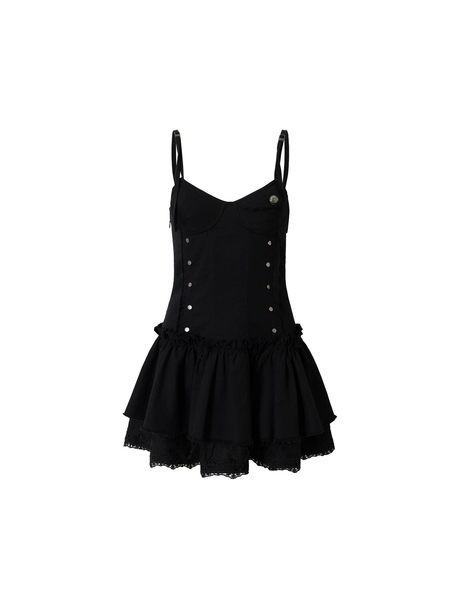 NO ROMANCE Punk Gothic Lace Trim Mini Puff Dress