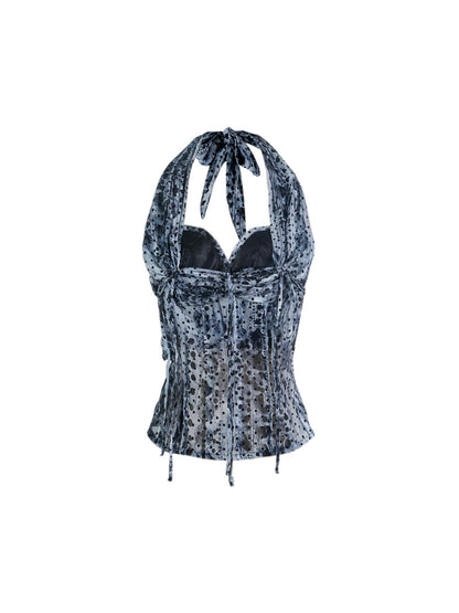 ARIADNAw Vintage Y2k Leopard Chiffon Backless Layered Bustier