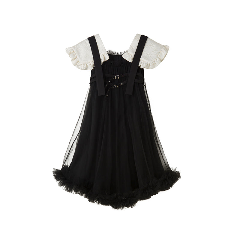 DIDDI MODA Sweet Edge Mesh Mini Dress With Padded Shoulders