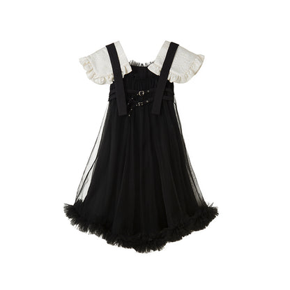 DIDDI MODA Sweet Edge Mesh Mini Dress With Padded Shoulders